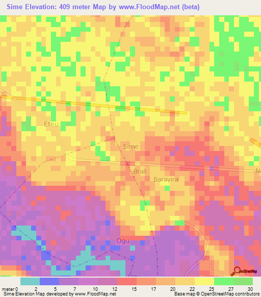 Sime,Nigeria Elevation Map