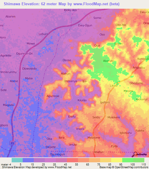 Shimawa,Nigeria Elevation Map