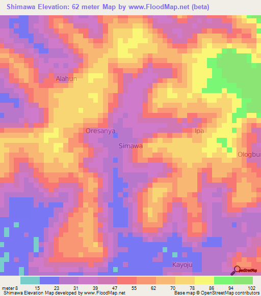 Shimawa,Nigeria Elevation Map