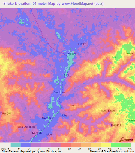 Siluko,Nigeria Elevation Map