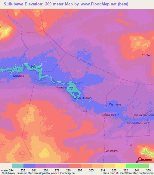 Sullubawa,Nigeria Elevation Map