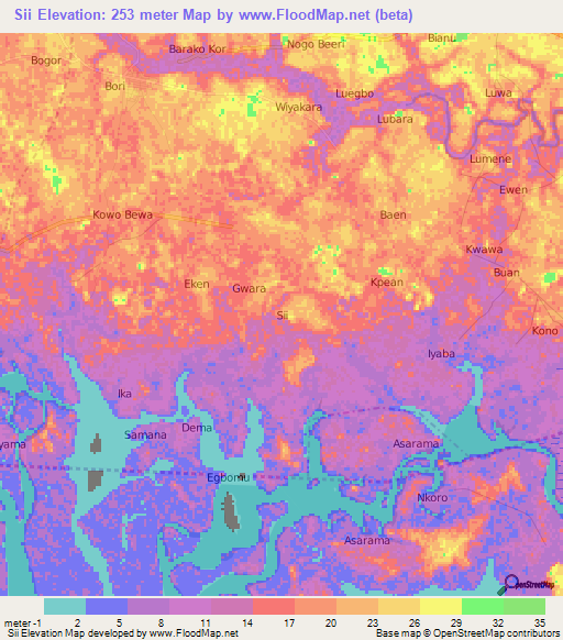 Sii,Nigeria Elevation Map