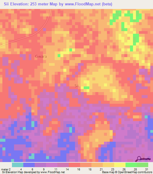 Sii,Nigeria Elevation Map