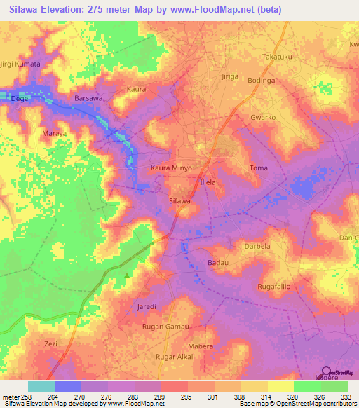 Sifawa,Nigeria Elevation Map