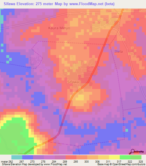 Sifawa,Nigeria Elevation Map