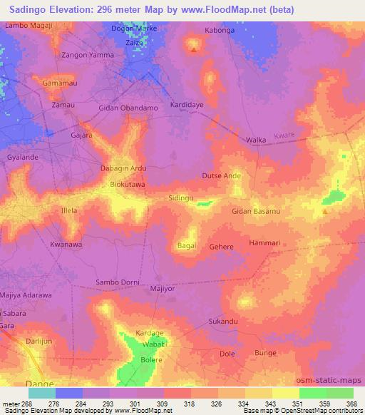 Sadingo,Nigeria Elevation Map