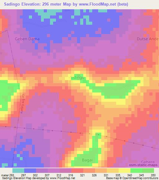 Sadingo,Nigeria Elevation Map