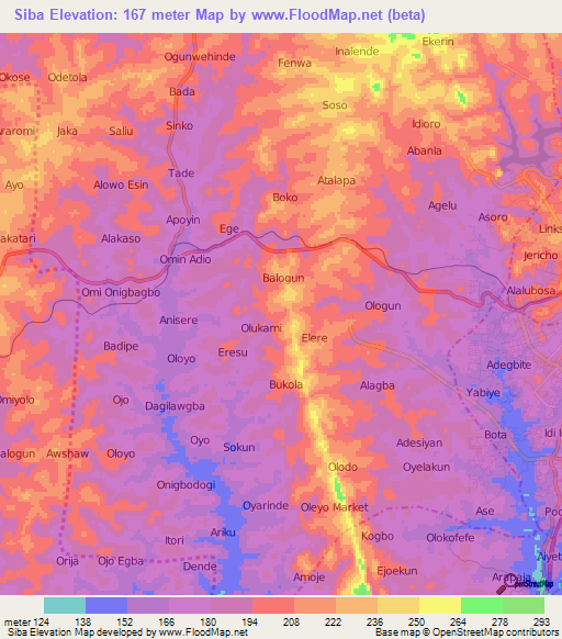 Siba,Nigeria Elevation Map