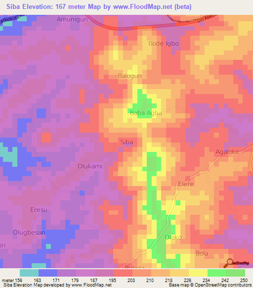 Siba,Nigeria Elevation Map