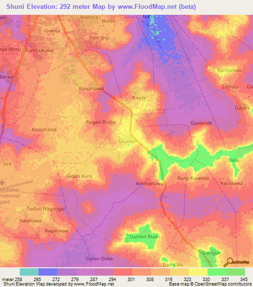 Shuni,Nigeria Elevation Map