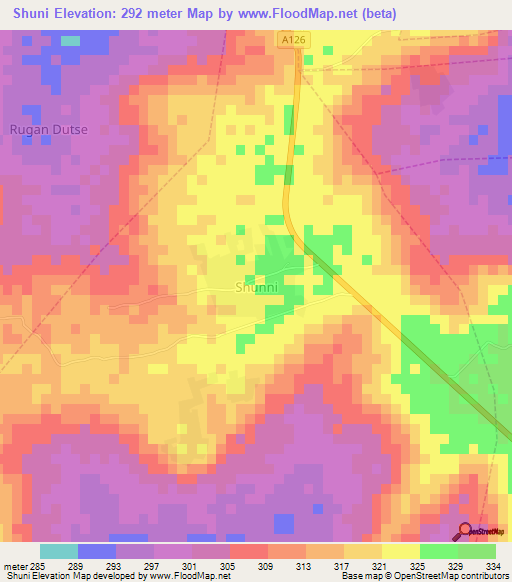 Shuni,Nigeria Elevation Map