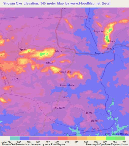 Shosan-Oke,Nigeria Elevation Map