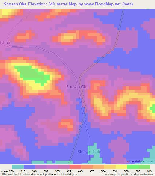 Shosan-Oke,Nigeria Elevation Map