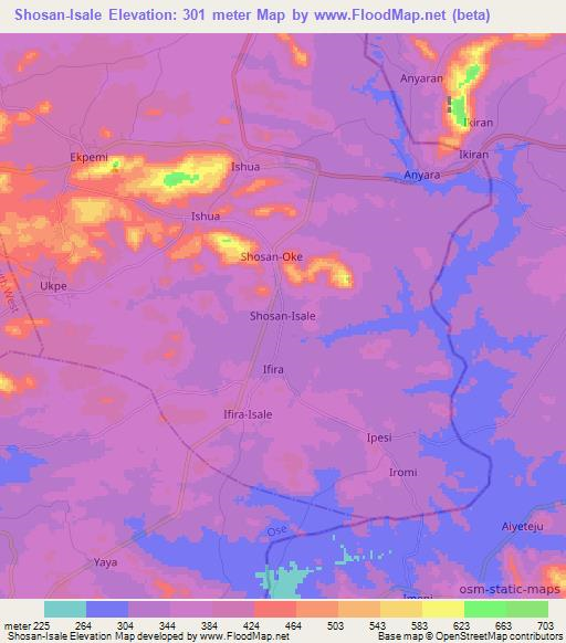 Shosan-Isale,Nigeria Elevation Map