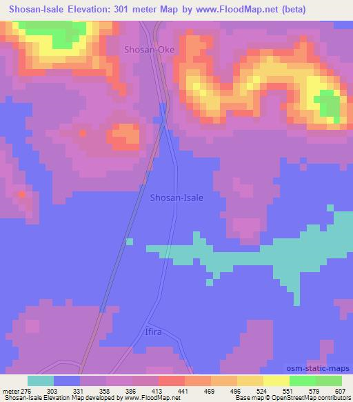 Shosan-Isale,Nigeria Elevation Map