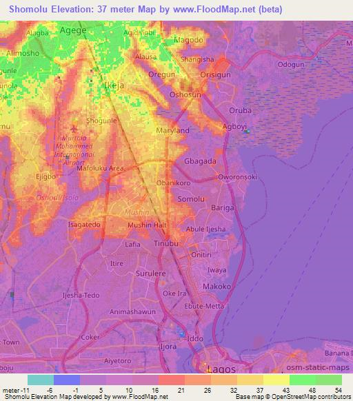 Shomolu,Nigeria Elevation Map
