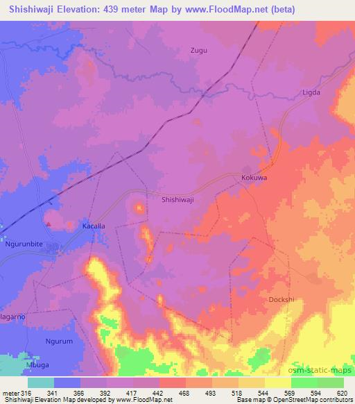 Shishiwaji,Nigeria Elevation Map