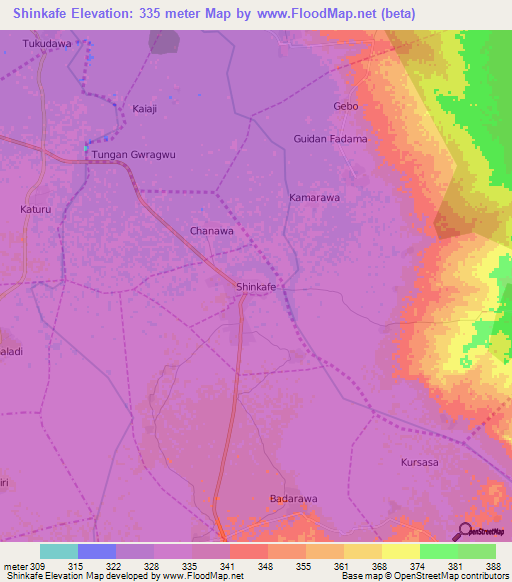 Shinkafe,Nigeria Elevation Map