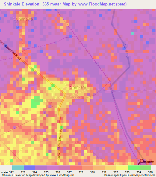 Shinkafe,Nigeria Elevation Map