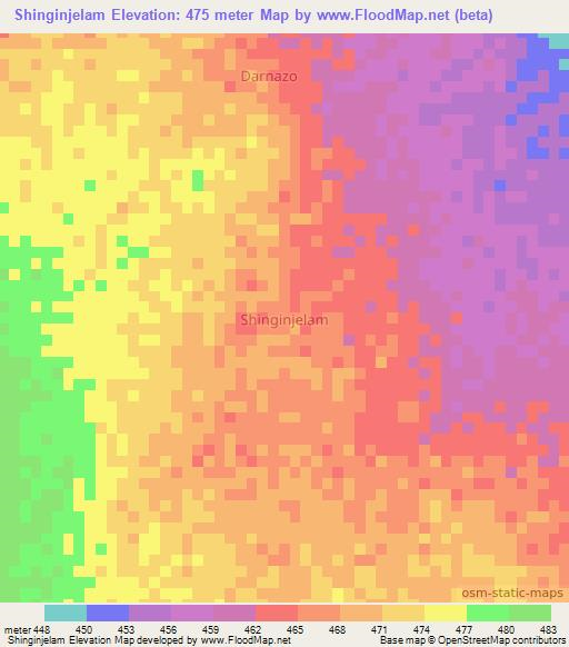 Shinginjelam,Nigeria Elevation Map