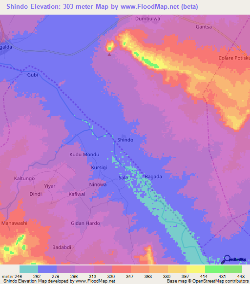 Shindo,Nigeria Elevation Map