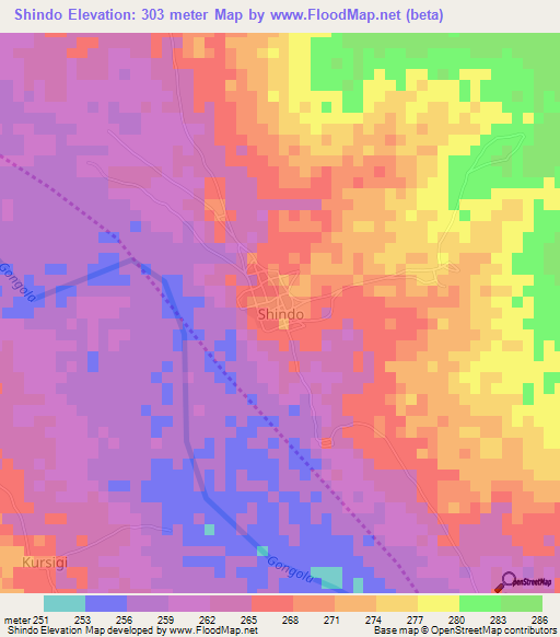 Shindo,Nigeria Elevation Map