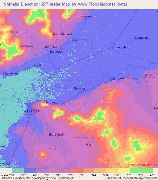 Shinaka,Nigeria Elevation Map