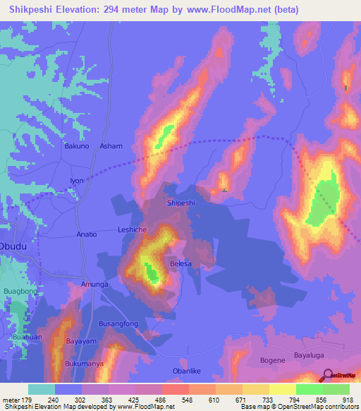 Shikpeshi,Nigeria Elevation Map