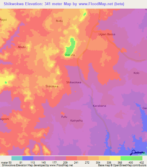 Shikwokwa,Nigeria Elevation Map