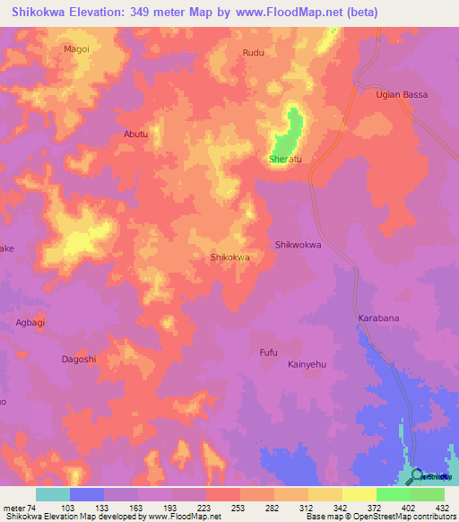 Shikokwa,Nigeria Elevation Map