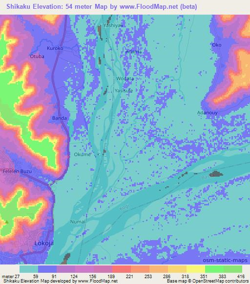 Shikaku,Nigeria Elevation Map