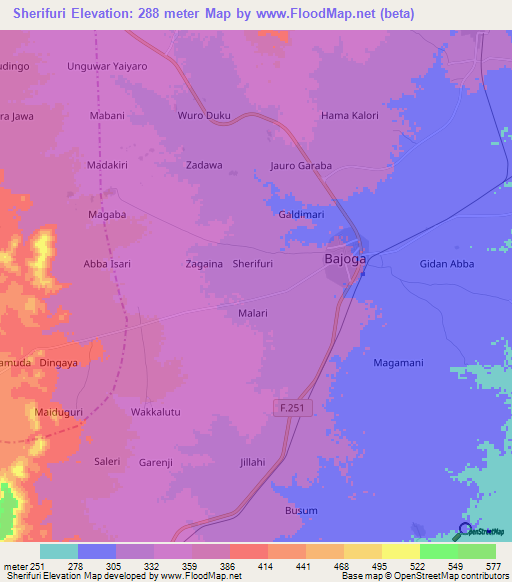 Sherifuri,Nigeria Elevation Map