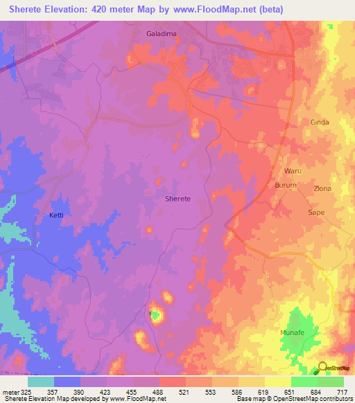 Sherete,Nigeria Elevation Map