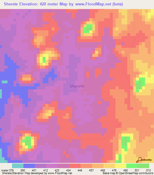 Sherete,Nigeria Elevation Map