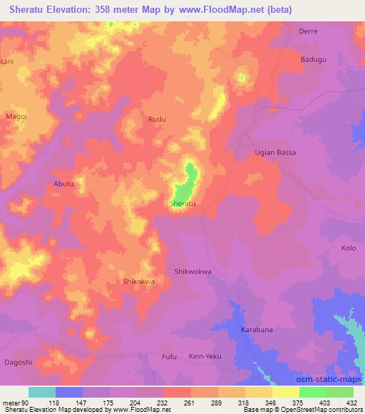 Sheratu,Nigeria Elevation Map