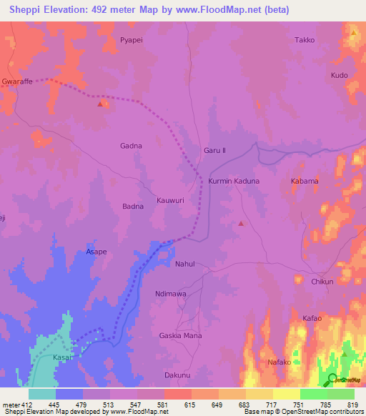 Sheppi,Nigeria Elevation Map