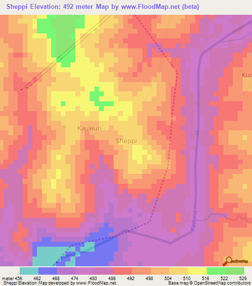 Sheppi,Nigeria Elevation Map