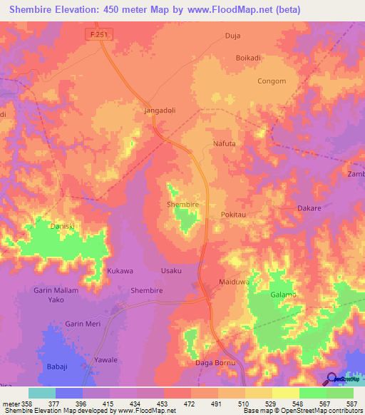 Shembire,Nigeria Elevation Map