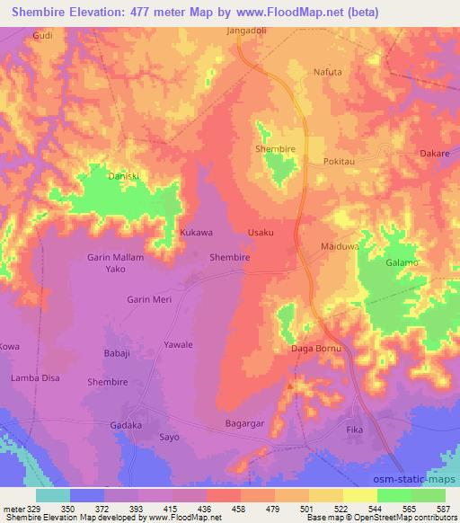 Shembire,Nigeria Elevation Map