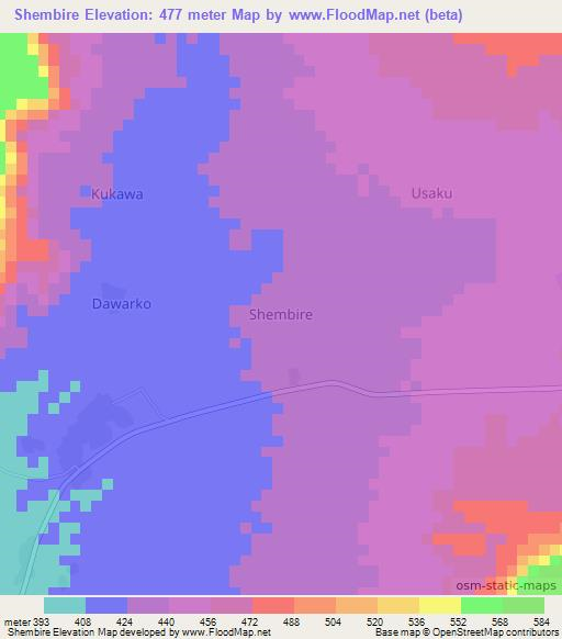 Shembire,Nigeria Elevation Map