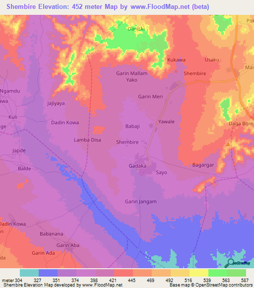 Shembire,Nigeria Elevation Map