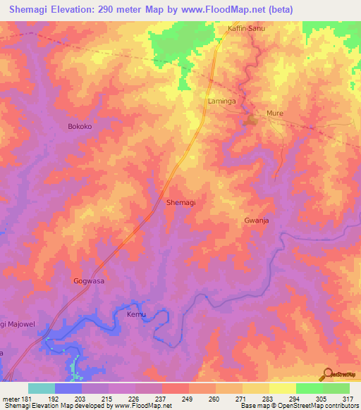 Shemagi,Nigeria Elevation Map