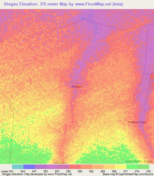 Shegau,Nigeria Elevation Map