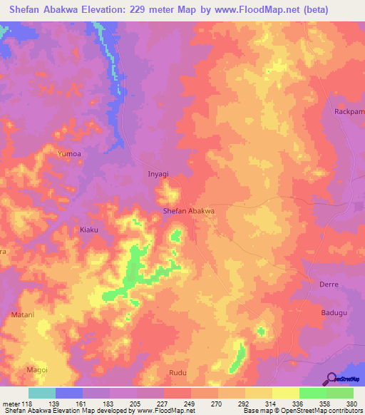 Shefan Abakwa,Nigeria Elevation Map