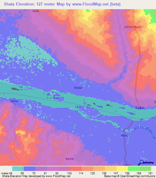 Shata,Nigeria Elevation Map