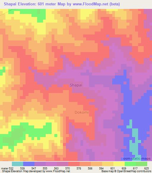 Shapai,Nigeria Elevation Map