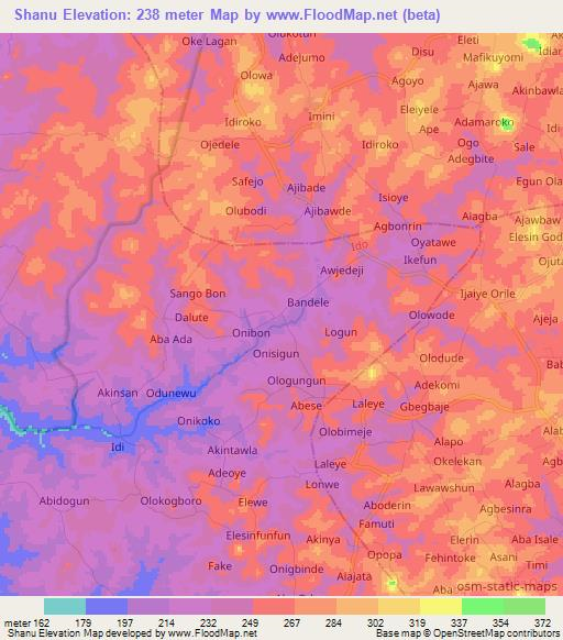 Shanu,Nigeria Elevation Map