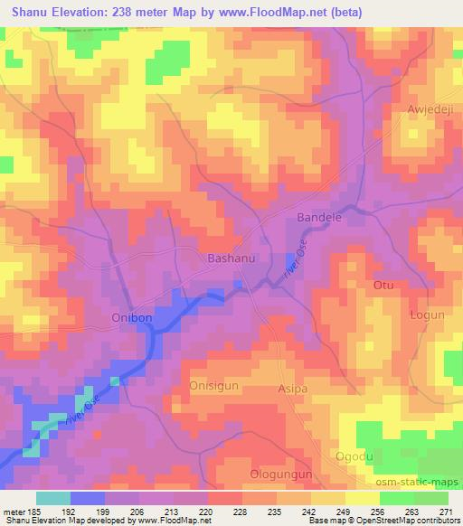 Shanu,Nigeria Elevation Map