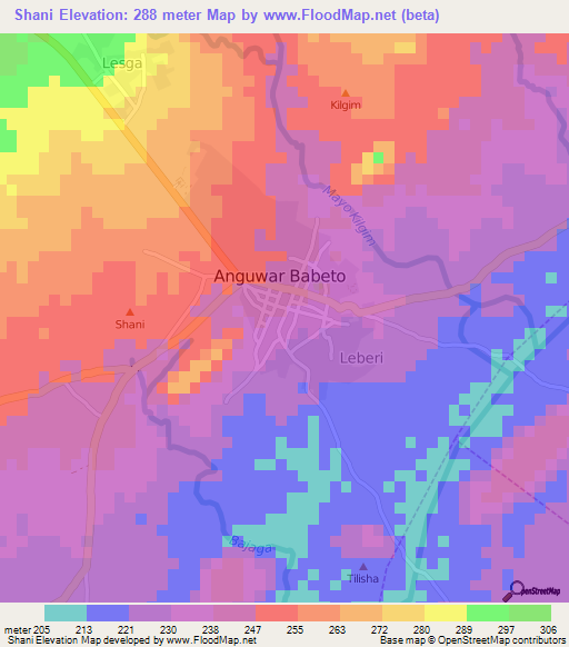 Shani,Nigeria Elevation Map