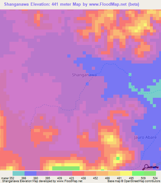 Shanganawa,Nigeria Elevation Map